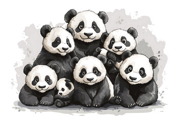 Obraz premium A charming illustration of a group of playful pandas gathered together.
