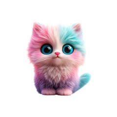 Adorable Pastel Kitten A Digital Painting of a Fluffy, Two-toned Cat