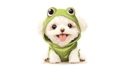 Fototapeta premium Adorable White Dog Wearing A Frog Costume