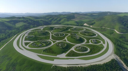 Aerial View 3D Hilltop Community