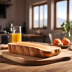 bread and butter on the table and juice for breakfast