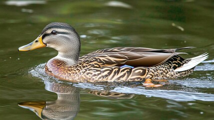 Female Mallard Duck Gracefully Swimming on Serene Water