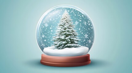 Snow globe showcasing a snow covered evergreen tree