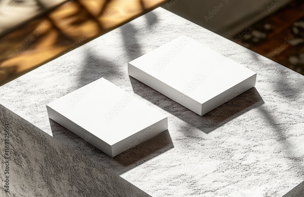 Poster minimalist business card mockup on textured gray surface with soft natural lighting and subtle shado