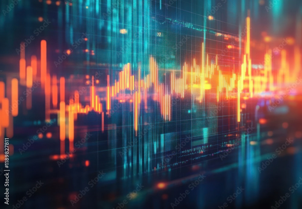 Poster abstract digital stock market graph with colorful candlesticks and glowing technology background
