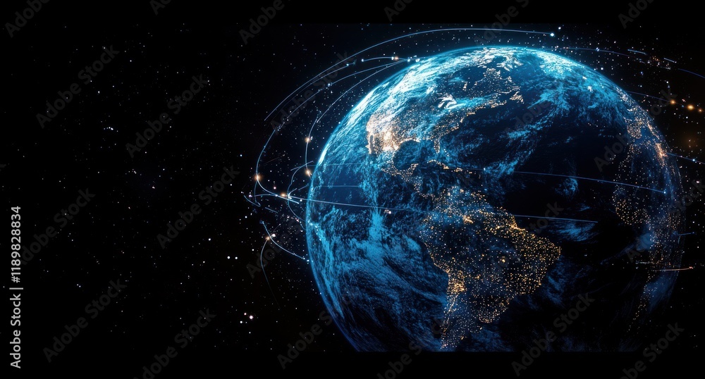 Poster futuristic earth visualization from space for global networks and technology