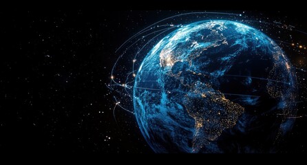 Naklejka premium Futuristic Earth Visualization from Space for Global Networks and Technology
