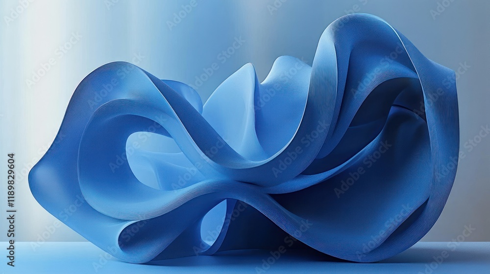 Poster abstract blue sculpture smooth waves minimalism soft lighting dynamic design