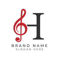 Initial Letter H with musical note Style icon. Alphabet H Music logo design