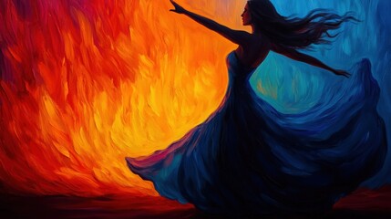Woman Dancing in Fire and Ice: A Surreal Masterpiece