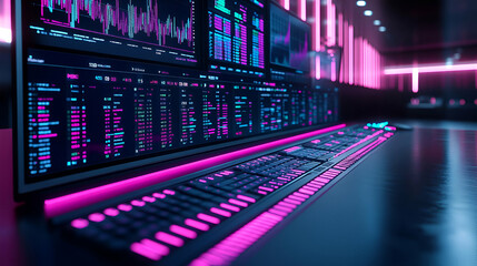 Fototapeta premium Futuristic Stock Market Data Analysis Interface with Neon Lights