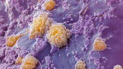 Microscopic View of Staphylococcus Aureus Bacteria Colonies on a Surface