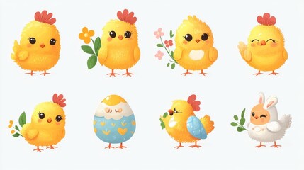 Fototapeta premium Set of yellow duckling isolated on white background.