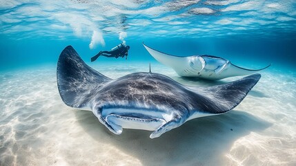 Majestic Manta Rays in Crystal Clear Waters