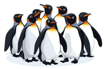 Fototapeta premium A group of cartoon penguins standing together in a friendly pose.