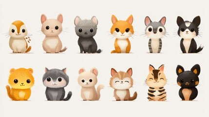 Fototapeta premium Cute cartoon animals set. illustration of a cute animal collection