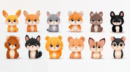 Fototapeta premium Cute cartoon animals set. illustration of a cute animal collection