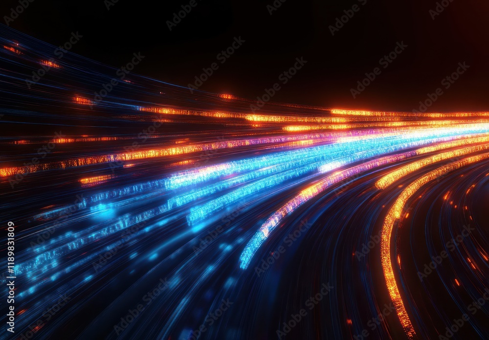 Leinwandbilder futuristic digital landscape visualization with network fractal flow and cyber systems