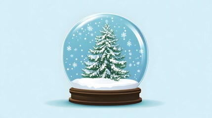 Snow globe featuring a snow covered evergreen tree