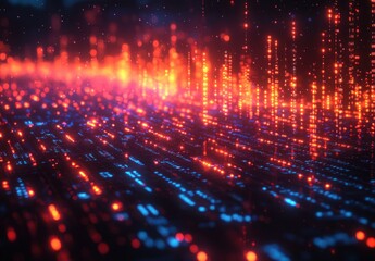 Fototapeta premium Futuristic Digital Landscape with Stock Market Graph and Glowing Data Visualizations