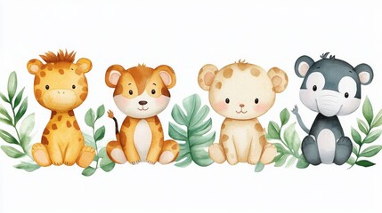 Obraz premium Collection of cute wild animals. illustration in flat cartoon style
