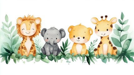 Obraz premium Collection of cute wild animals. illustration in flat cartoon style
