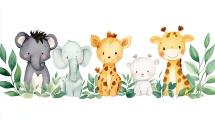 Naklejka premium Collection of cute wild animals. illustration in flat cartoon style