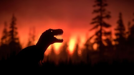 Naklejka premium Tyrannosaurus Rex Silhouette at Sunset: Prehistoric Extinction