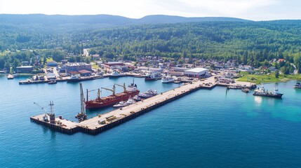 Obraz premium Aerial View of a Coastal Town's Busy Harbor and Docks