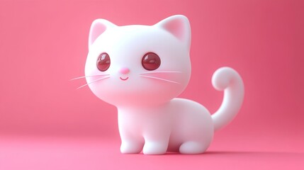 Cute white cat doll on pink background