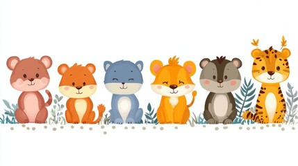 Obraz premium Set of cute cartoon animals. illustration on white background