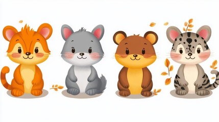 Naklejka premium Set of cute cartoon animals. illustration on white background