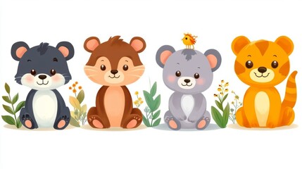 Naklejka premium Set of cute cartoon animals. illustration on white background