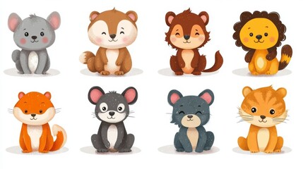 Set of cute cartoon animals. illustration on white background