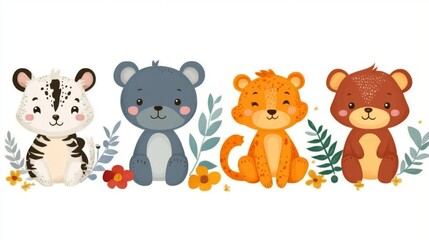 Naklejka premium Set of cute cartoon animals. illustration on white background
