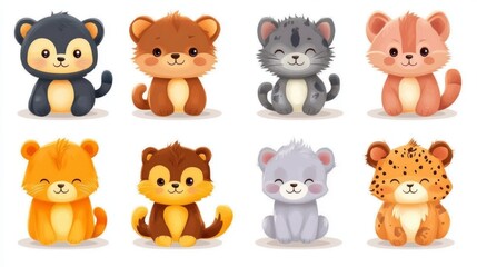 Fototapeta premium Set of cute cartoon animals. illustration on white background