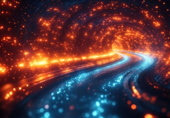 Obraz premium Futuristic Digital Landscape with Vibrant Light Trails and Abstract Art in Technology Visualization