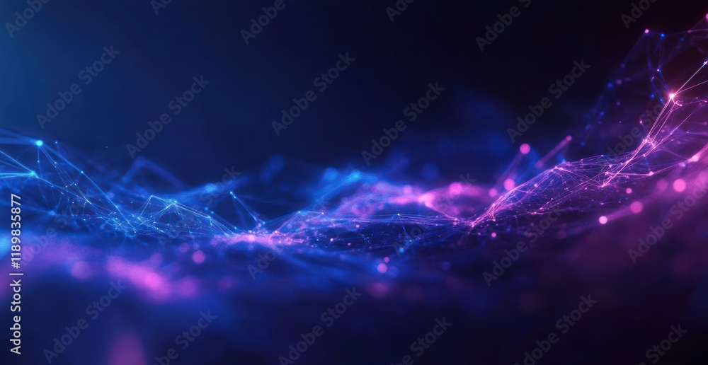 Poster abstract digital art of interconnected nodes and lines illuminated by neon lights in a technology an