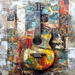 Vibrant Abstract Guitar Painting: A Colorful Musical Masterpiece