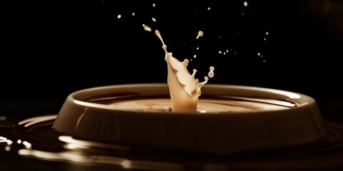 Obraz premium A splash of cream in a bowl, captured in a dramatic light setting, emphasizing motion and texture.
