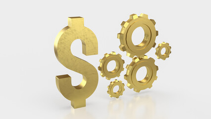 The Gold dollar symbol and gear for technology or Business concept 3d rendering.