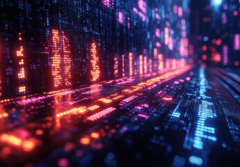 Futuristic Digital Stock Market Graph with Glowing Data Visualization in Cyberpunk Style