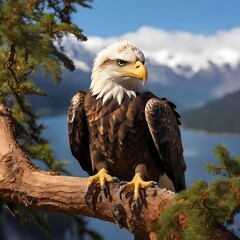 american bald eagle on a branch of tree 
