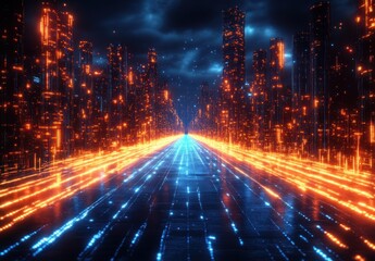 Fototapeta premium Futuristic Neon Cityscape Cyberpunk Abstract Technology Background