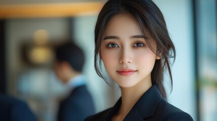 A woman with a serious expression on her face. Generative AI