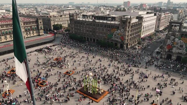 Day of the Dead celebrations in the Zocalo captured from a drone