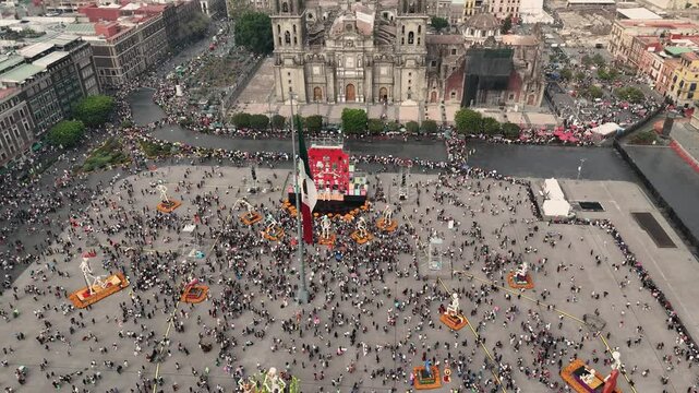Day of the Dead celebrations in the Zocalo captured from a drone