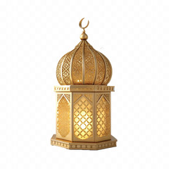 abstract 3d ramadan kareem lamp lantern in gold color style Isolated on a white background