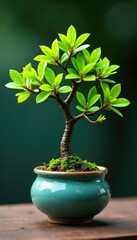 Miniature tree on ceramic pot with delicate branches, decoration, tree
