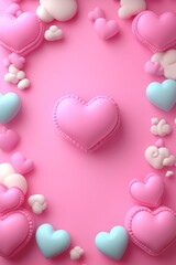 Pink Hearts and Clouds Romantic Background Design
